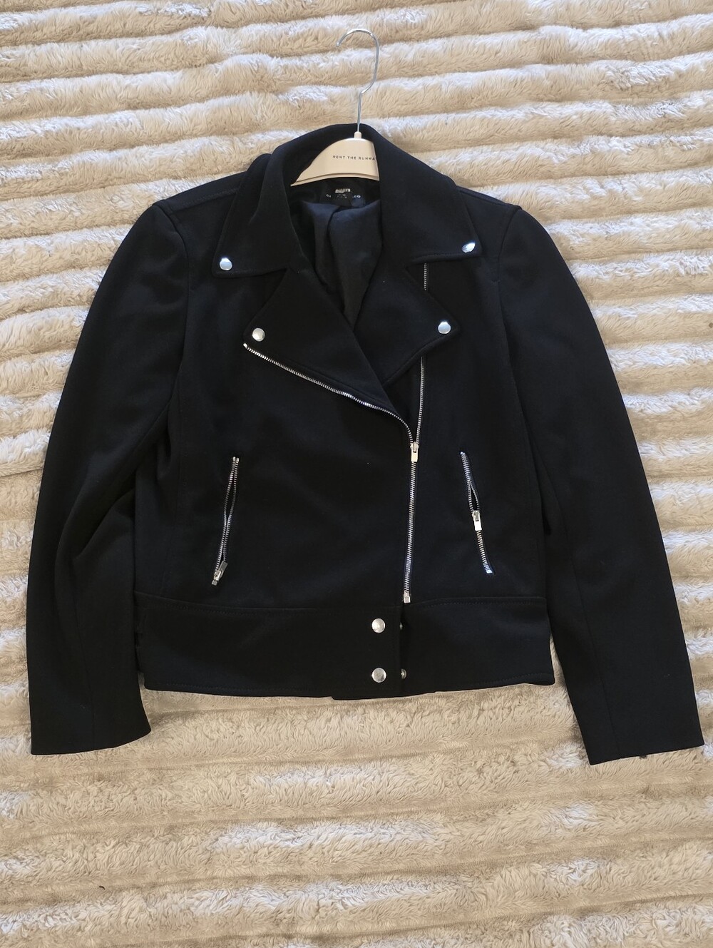 Club Monaco Black Moto Jacket with Silver Zipper And Buckle Detail